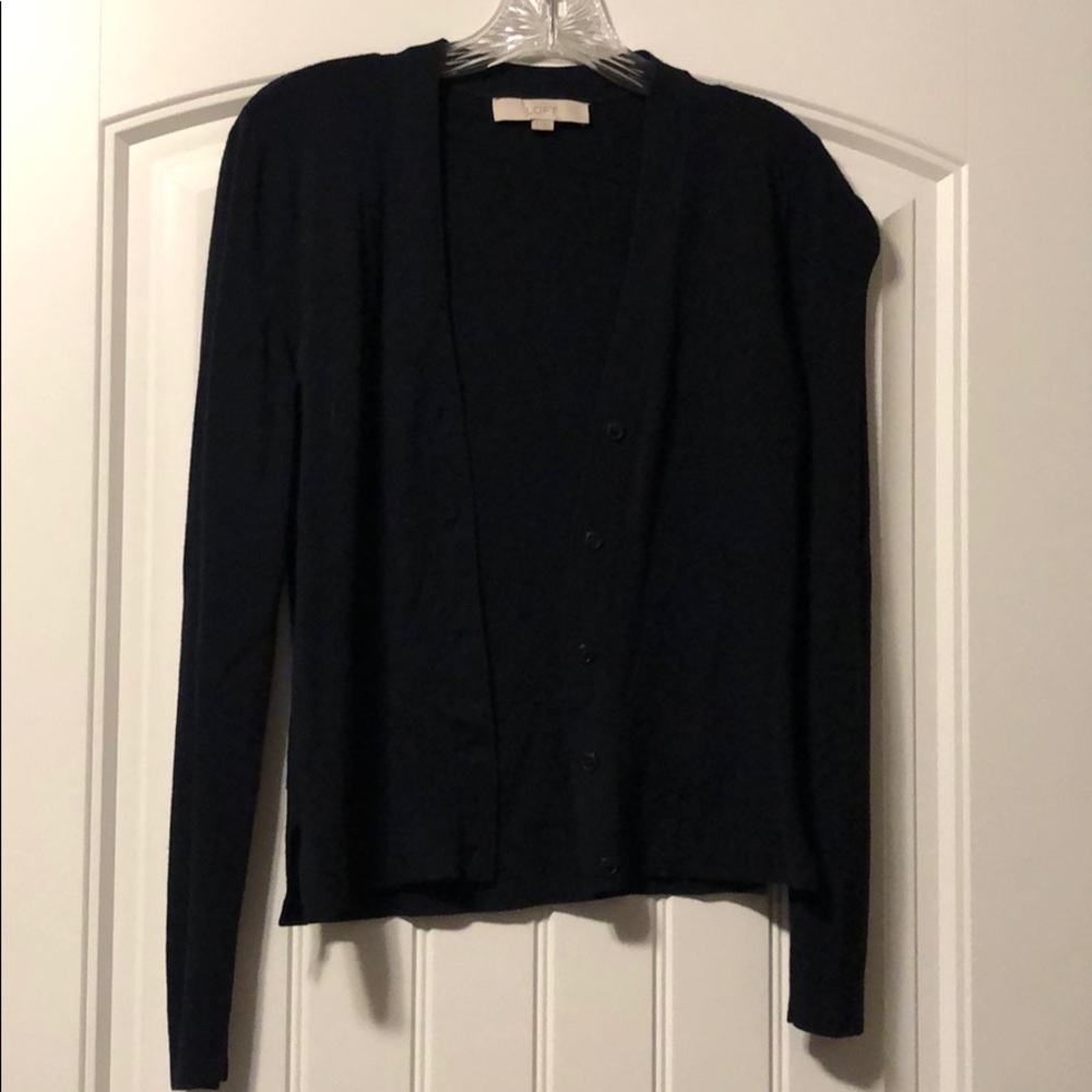 Navy long-sleeved, button down cardigan